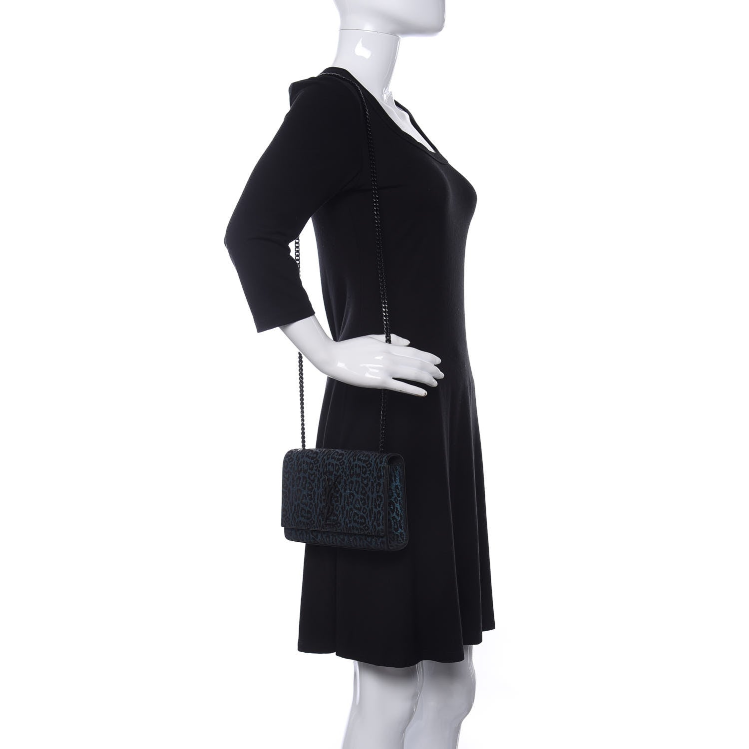 Saint Laurent Glitter Leopard Small Monogram Kate Satchel Blue 2 of 9