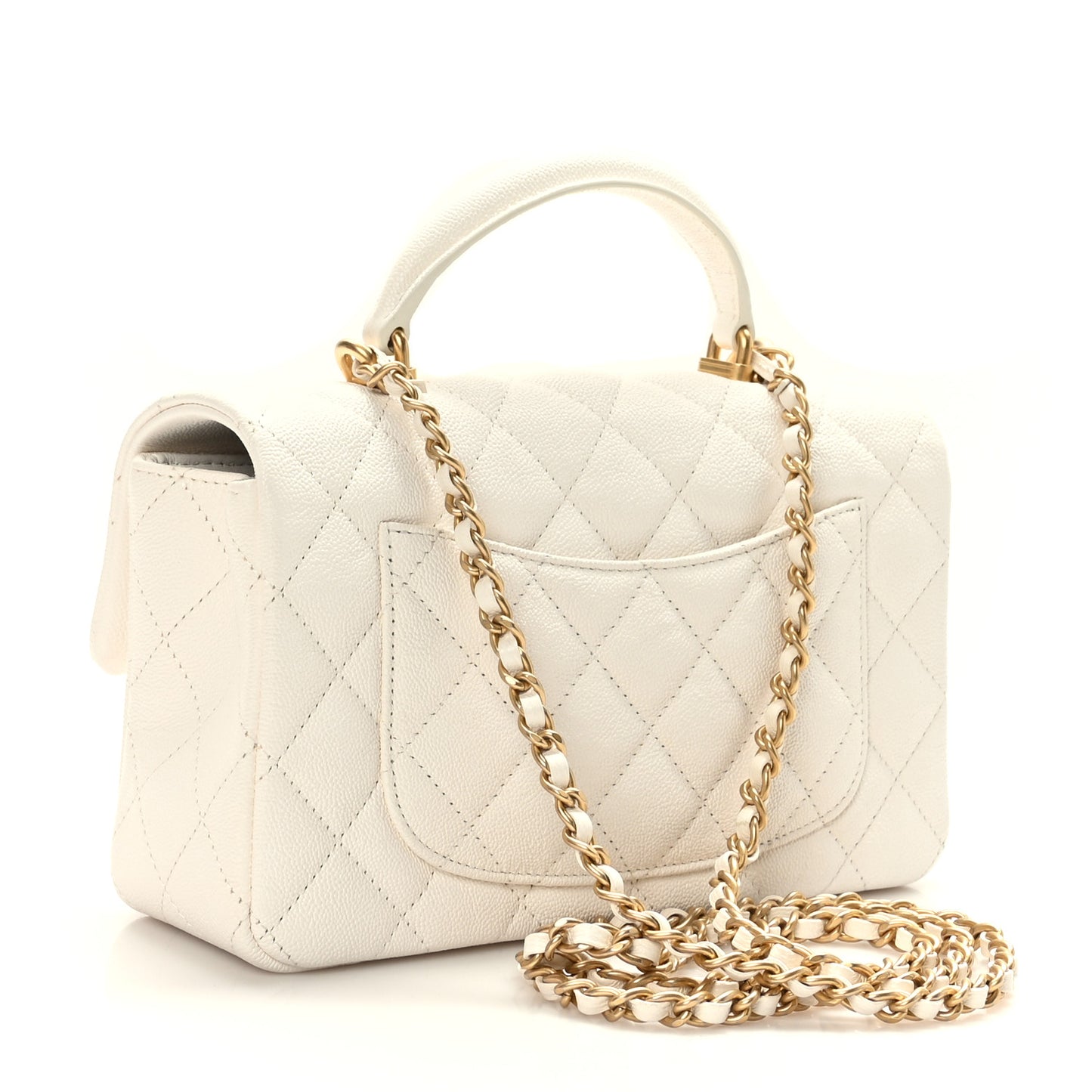 Caviar Quilted Mini Top Handle Rectangular Flap White