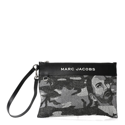 Marc Jacobs Denim Camo XL The Sack Flat Pouch Grey 1 of 9