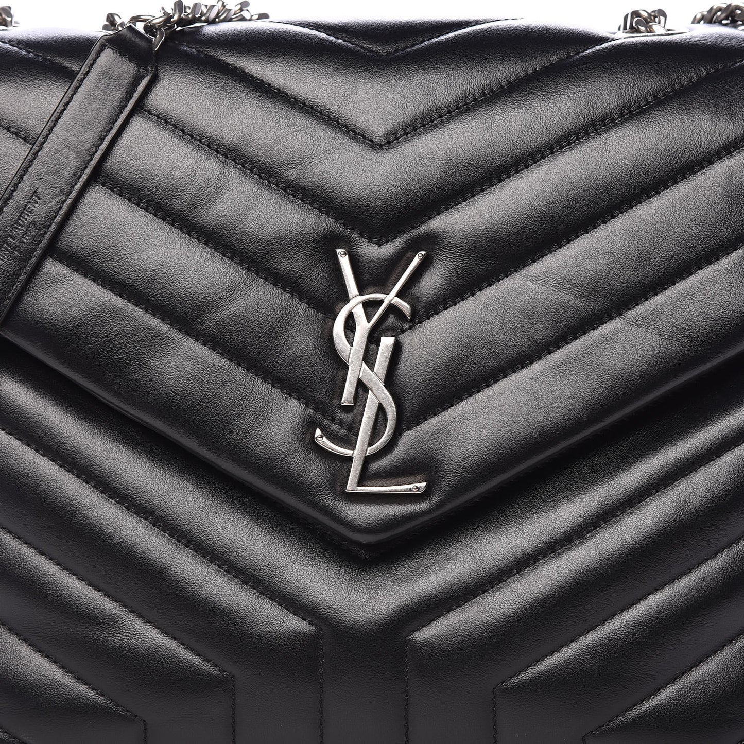 Calfskin Y Quilted Monogram Medium Loulou Chain Satchel Black