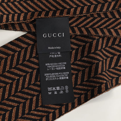 Gucci Viscose Polyester Lurex Chevron Skinny Scarf Black Bronze 3 of 4
