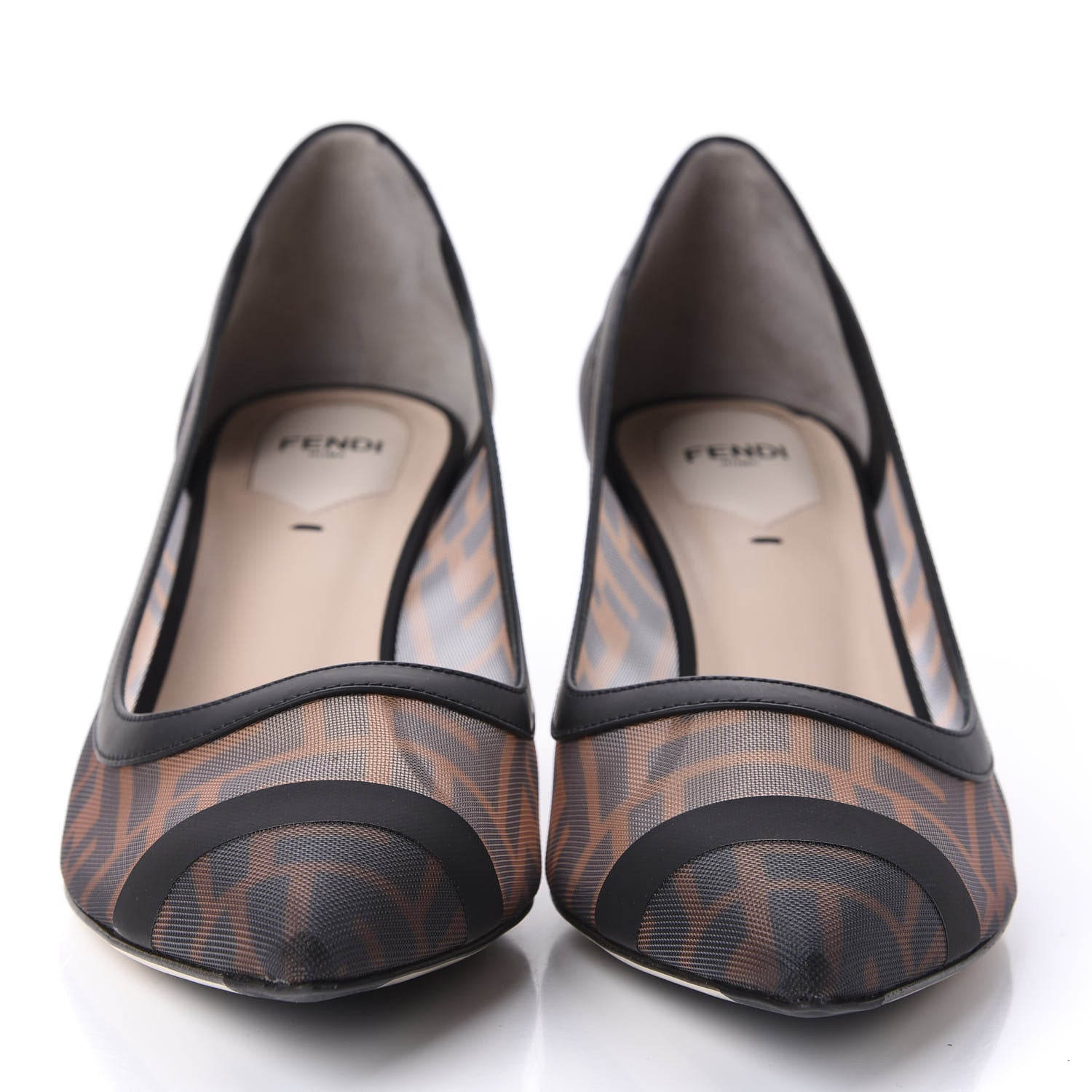 Fendi Technical Mesh Vitello Gommato FF Colibri 55mm Pumps 40 Tobacco Moro Black 2 of 9