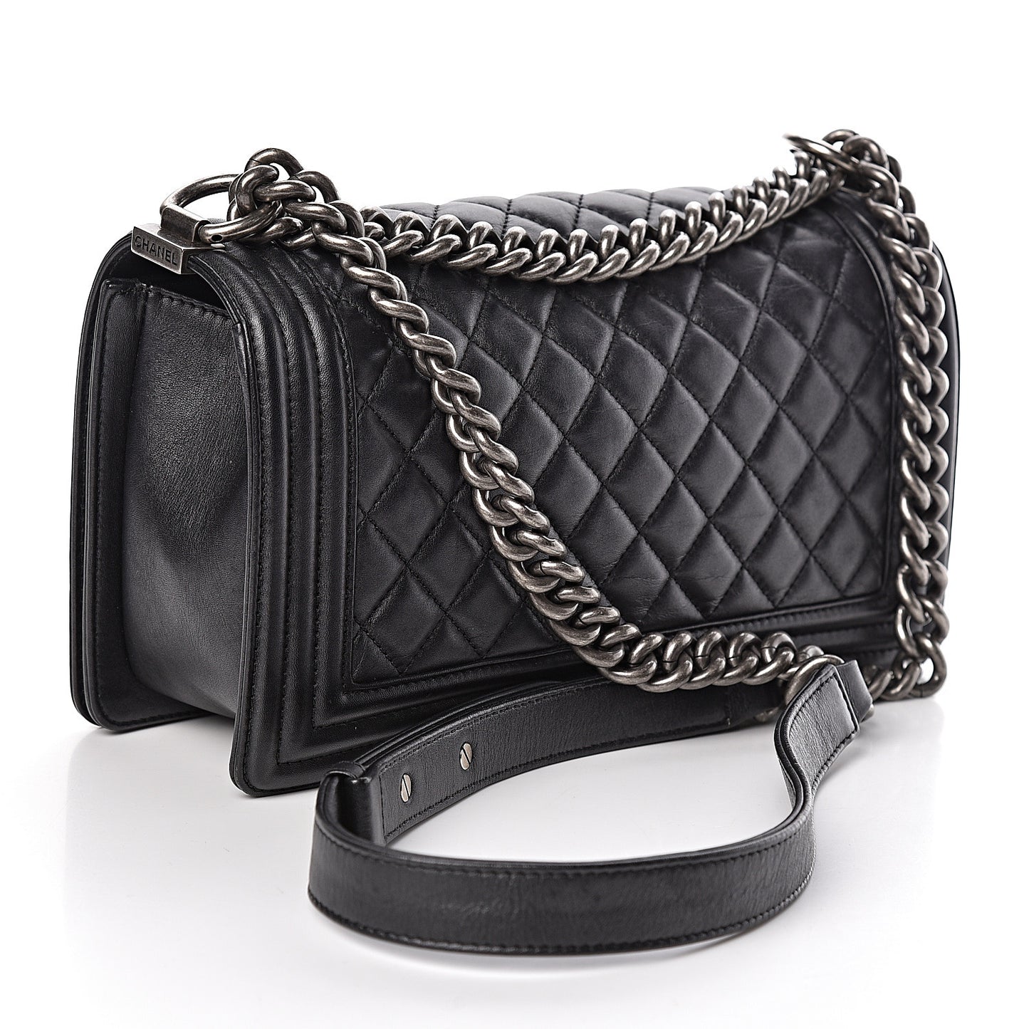 Lambskin Quilted Medium Boy Flap Black