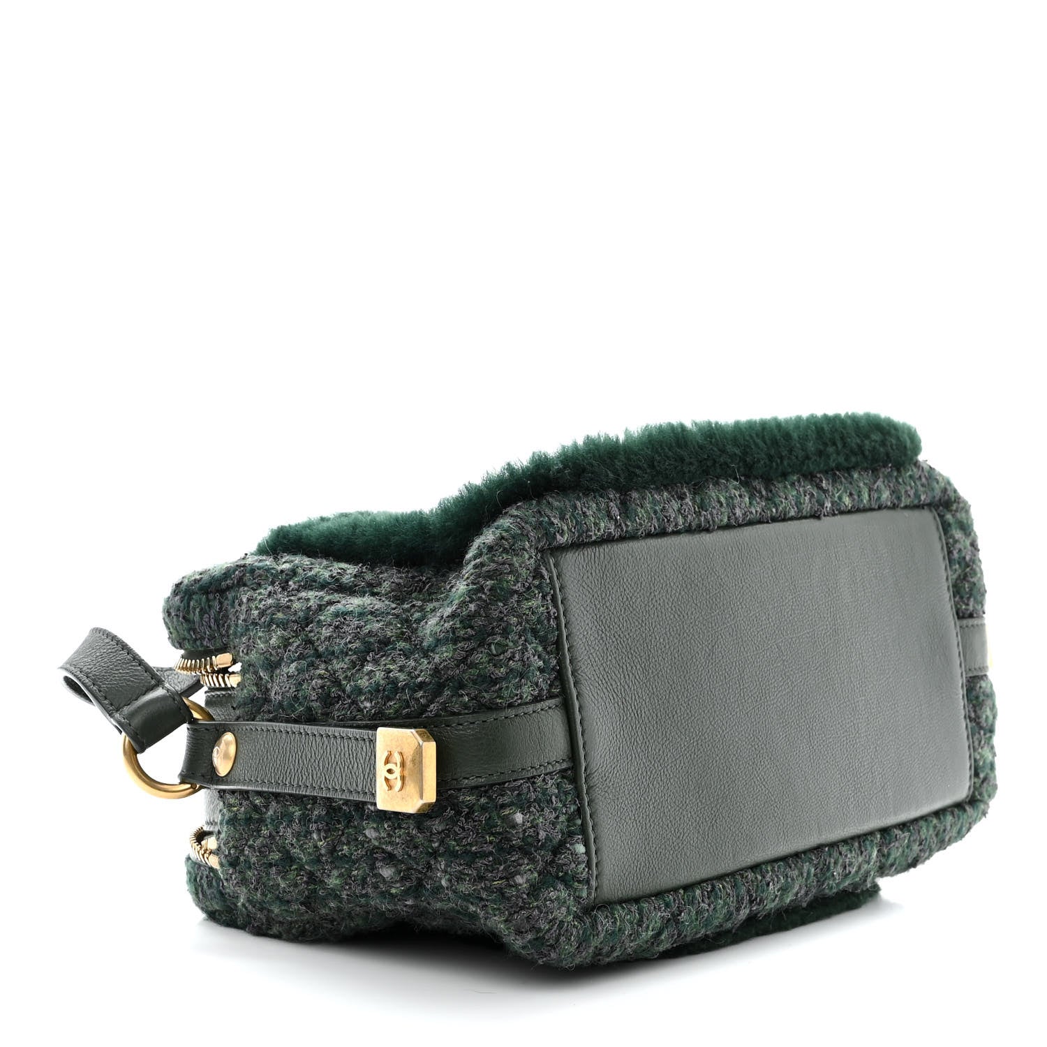 Chanel Tweed Shearling Grained Calfskin Camera Case Green 4 of 13