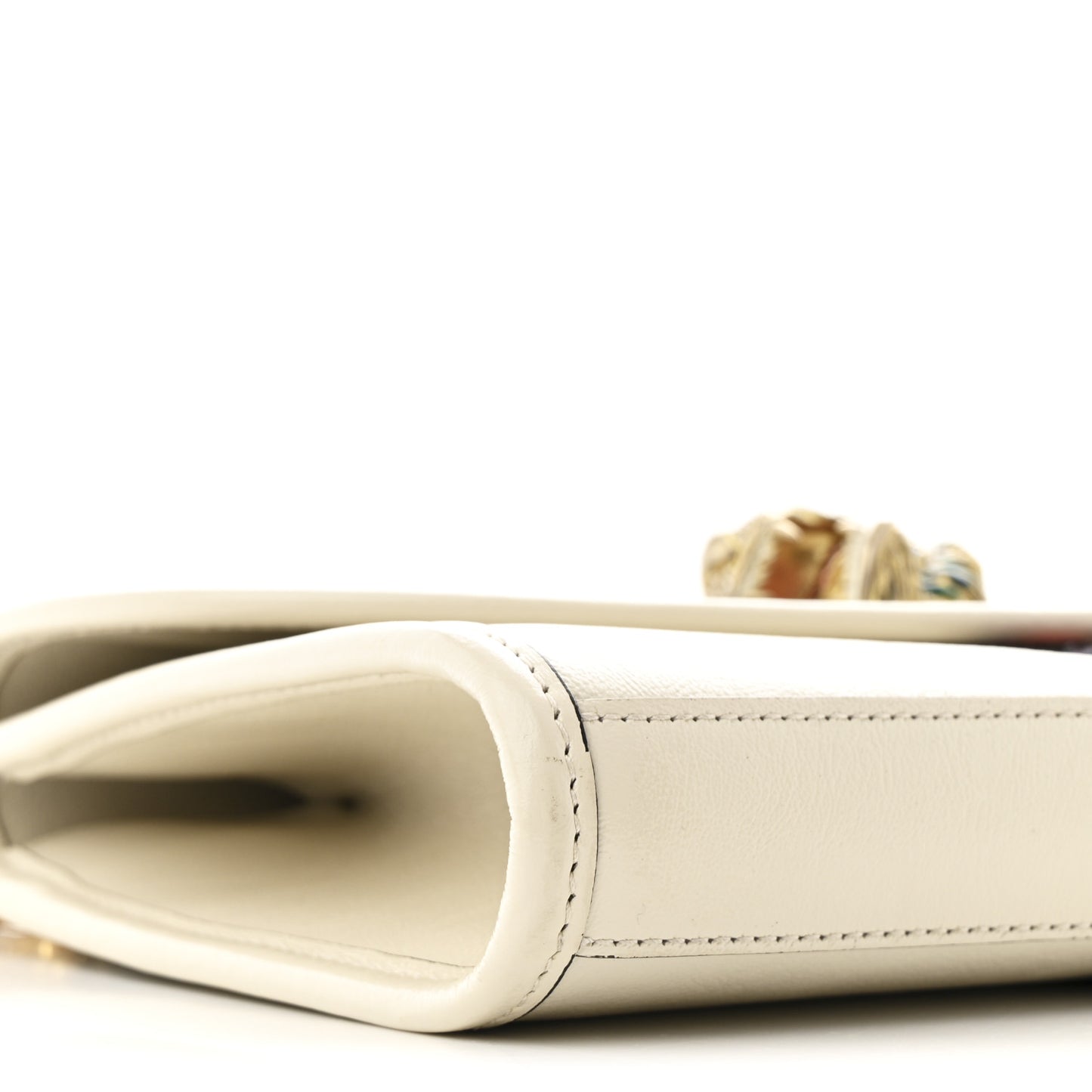 Textured Calfskin Web Small Rajah Slim Flap Shoulder Bag Mystic White