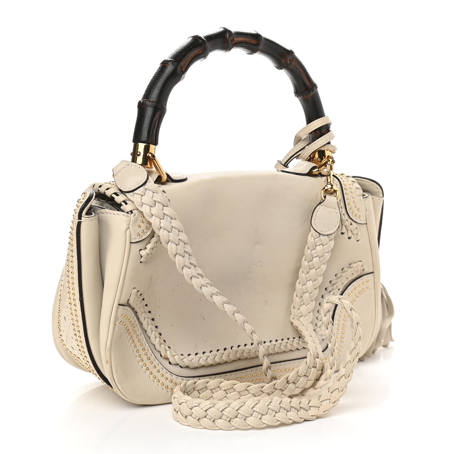Calfskin Medium New Bamboo Top Handle Bag White