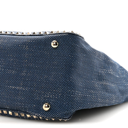 Valentino Garavani Denim Large Rockstud Tote Blue Brown 9 of 9