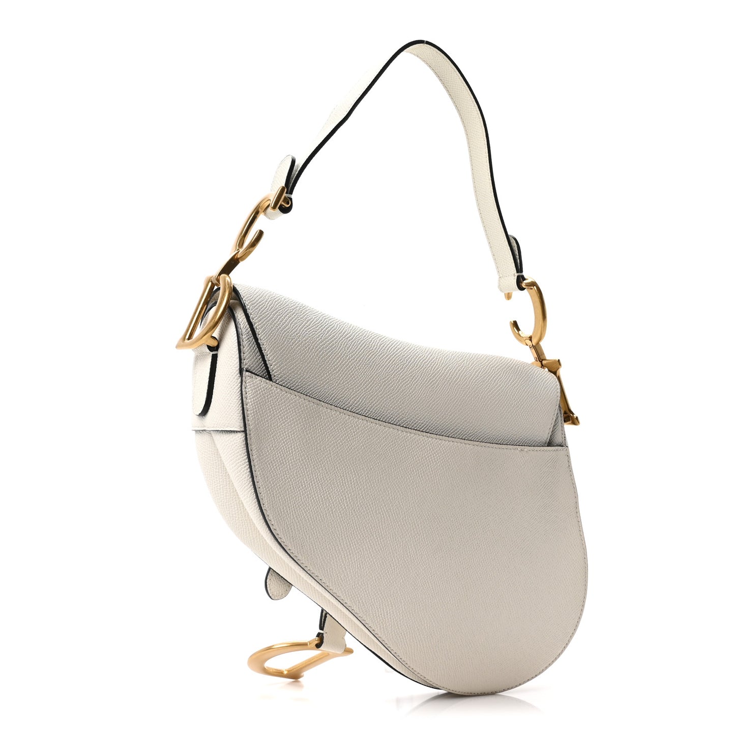 Grained Calfskin Saddle Bag White