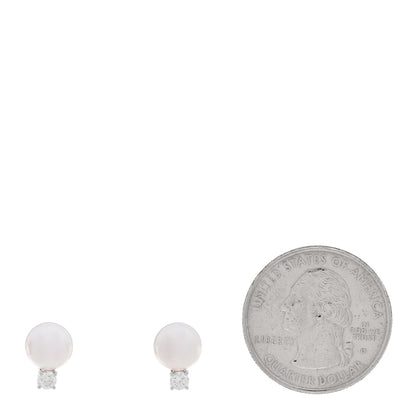 Tiffany 18K White Gold Diamond Akoya Pearl 7.5-8mm Signature Earrings 2 of 4