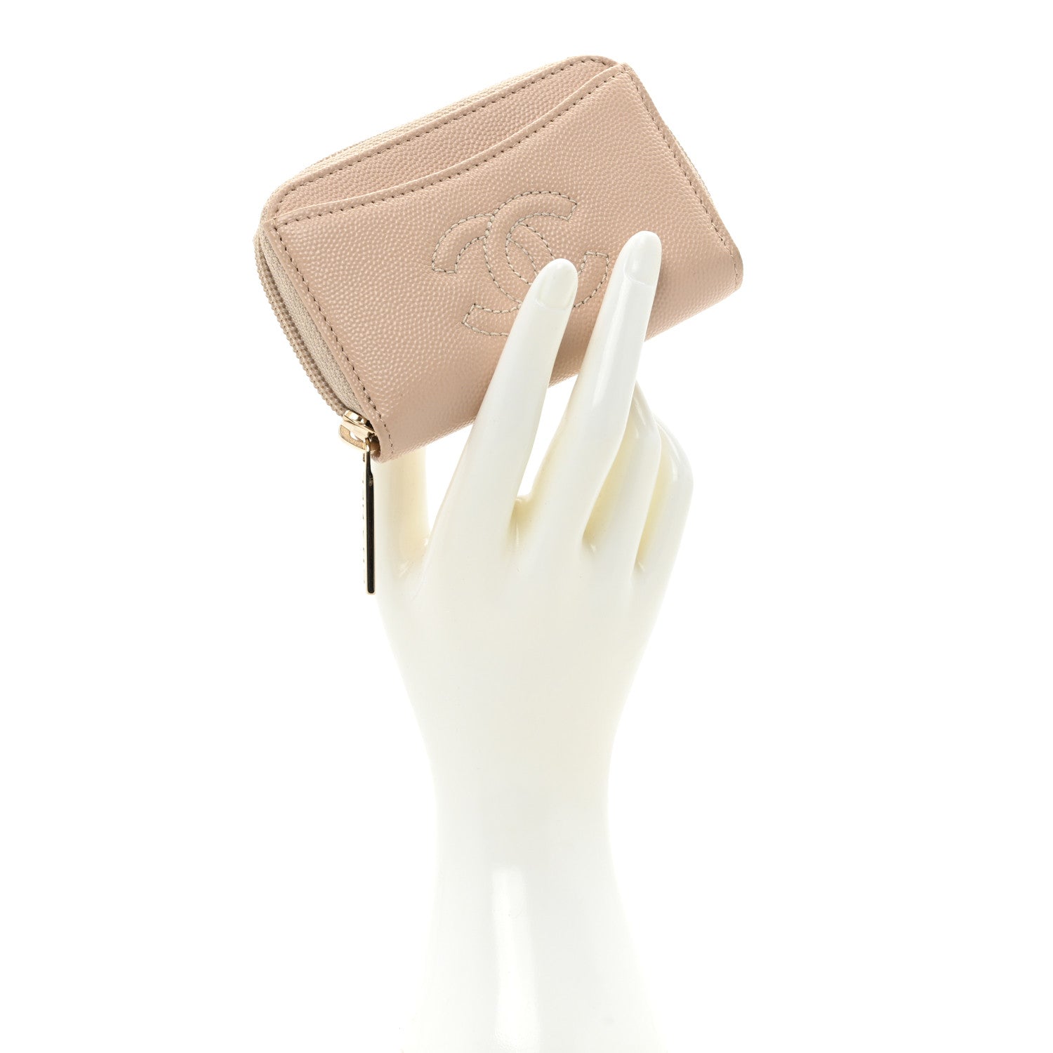 Chanel Caviar Timeless CC Zip Around Coin Purse Beige Clair 2 of 17