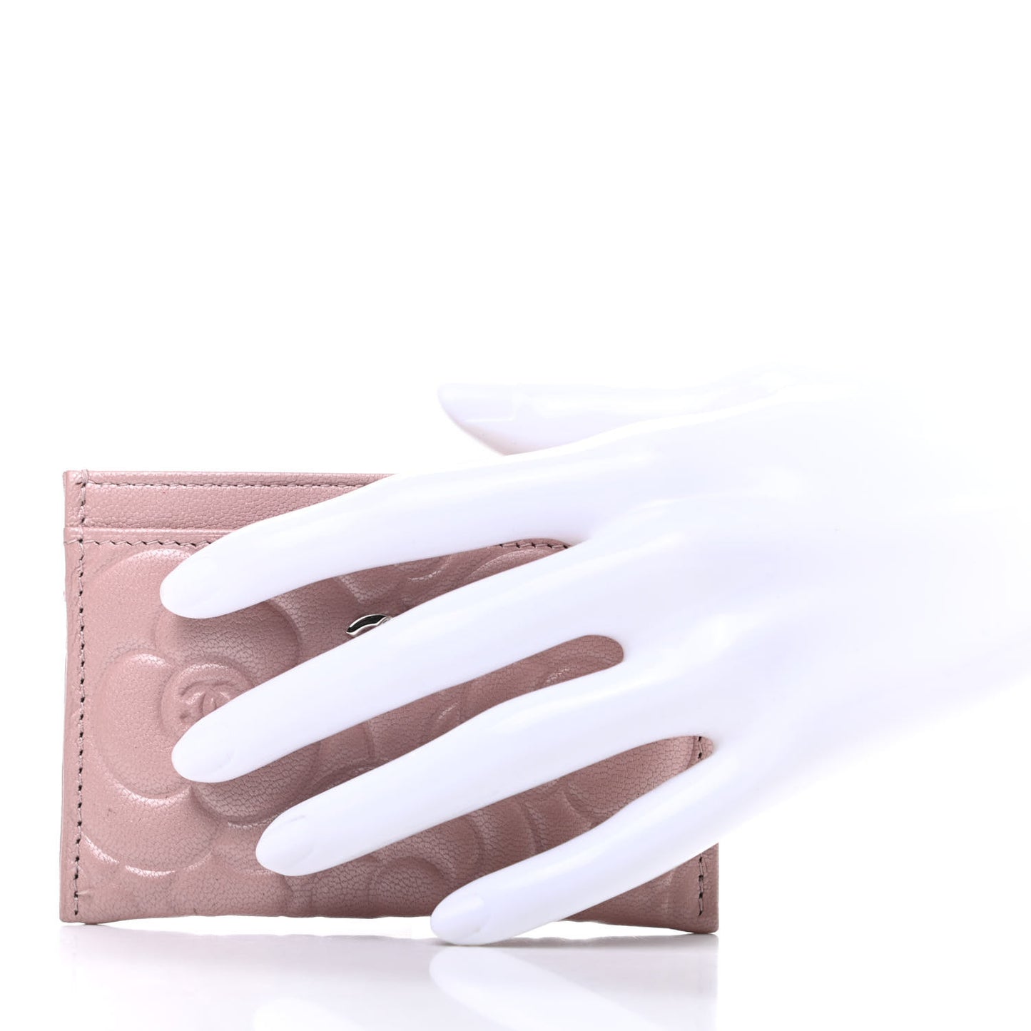Goatskin Camellia Embossed Card Holder Light Pink