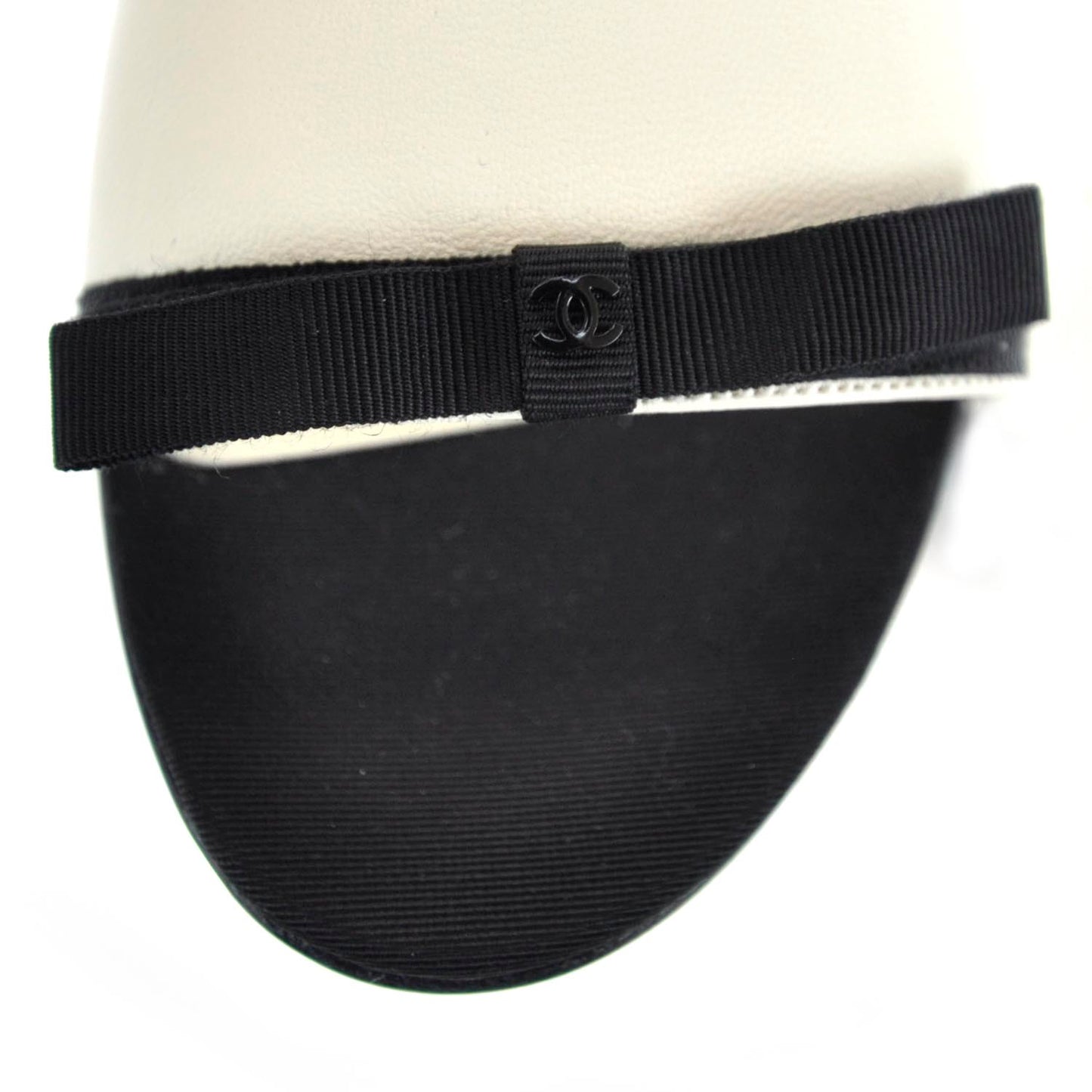 Leather CC Bow Mules 36 Black and White