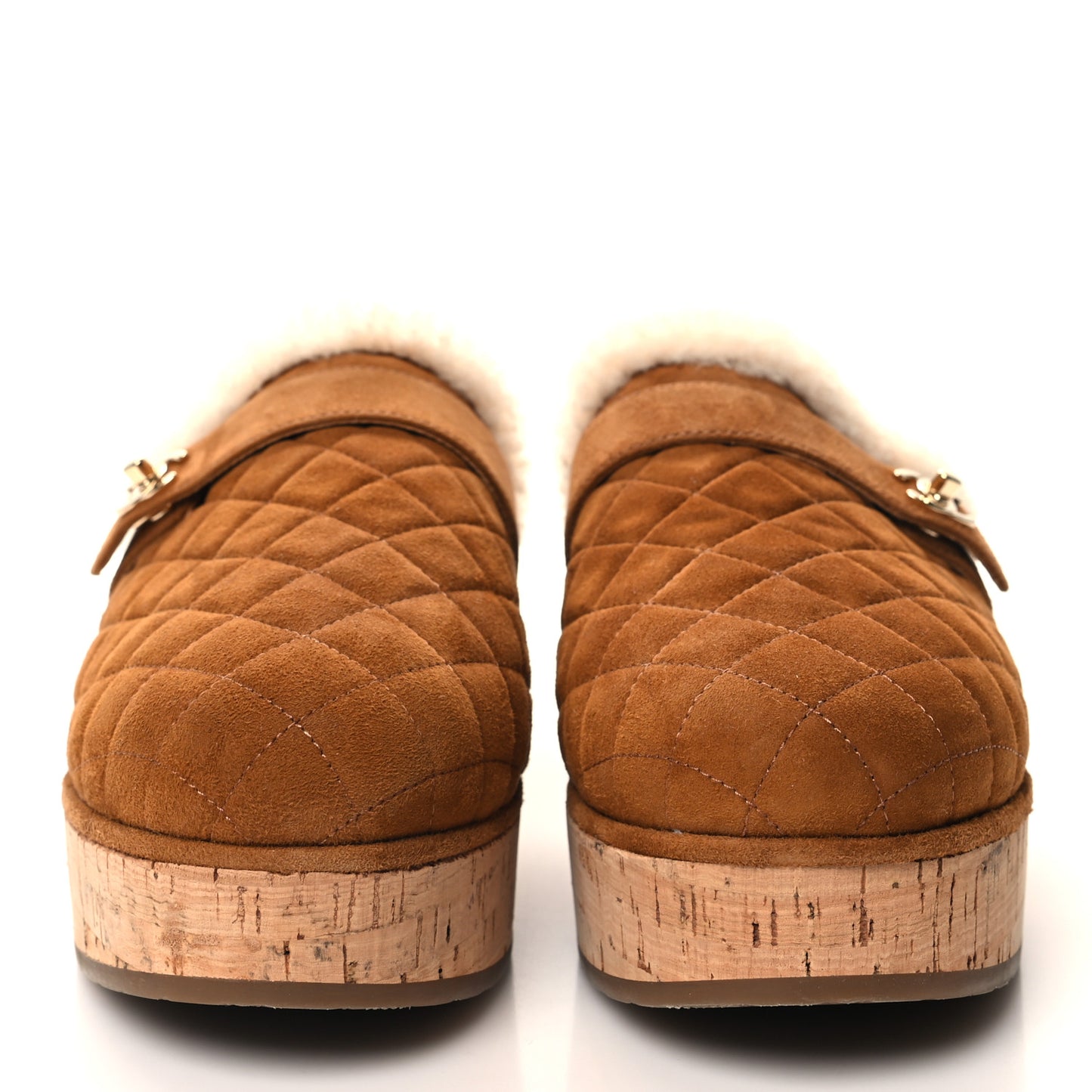 Suede Calfskin Shearling Turn Lock Clogs 41 Brown