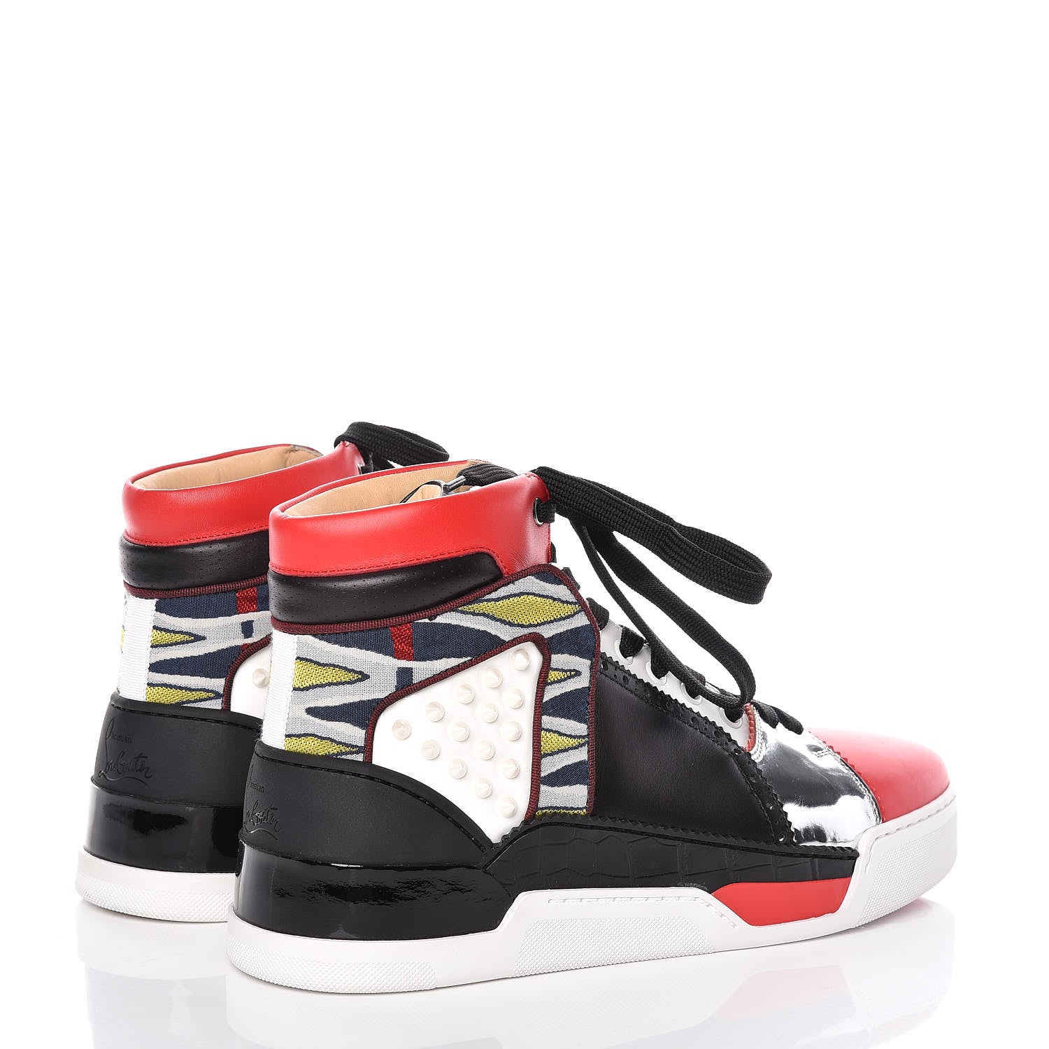 Christian Louboutin Calfskin Patent Specchio Spikes Mens Loubikick Flat Sneakers 41.5 Fraise Navy 4 of 9