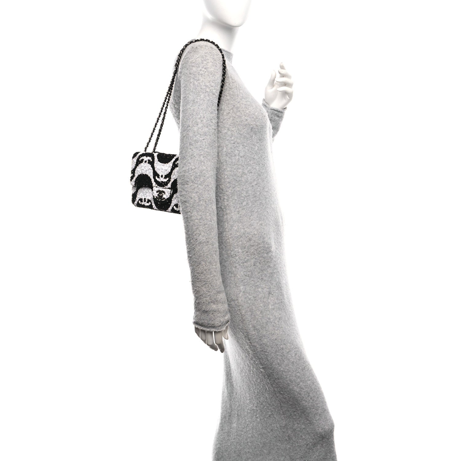 Chanel Sequin Mini Rectangular Flap Black White 2 of 11