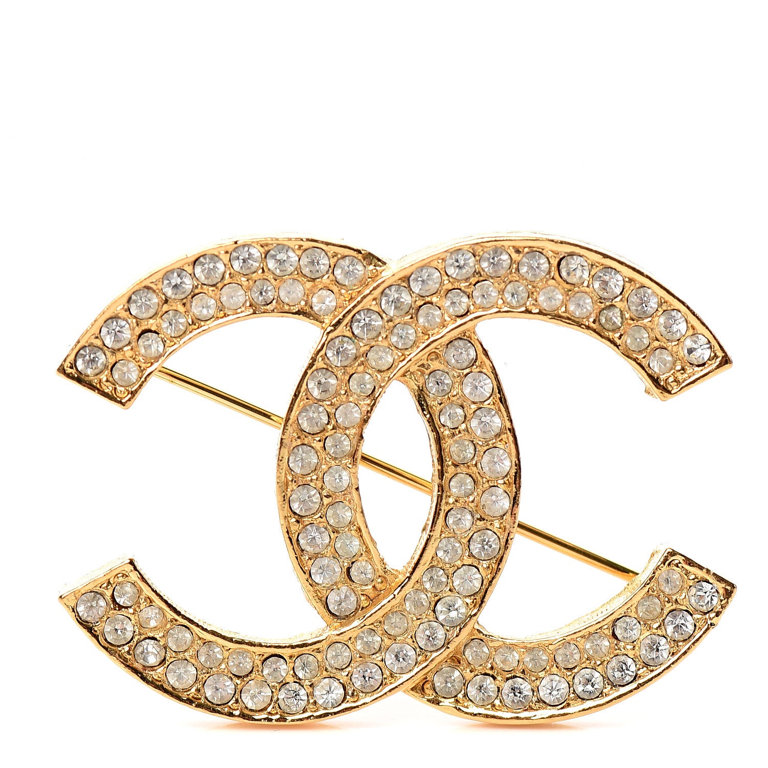 Chanel Crystal CC Brooch Gold 1 of 2