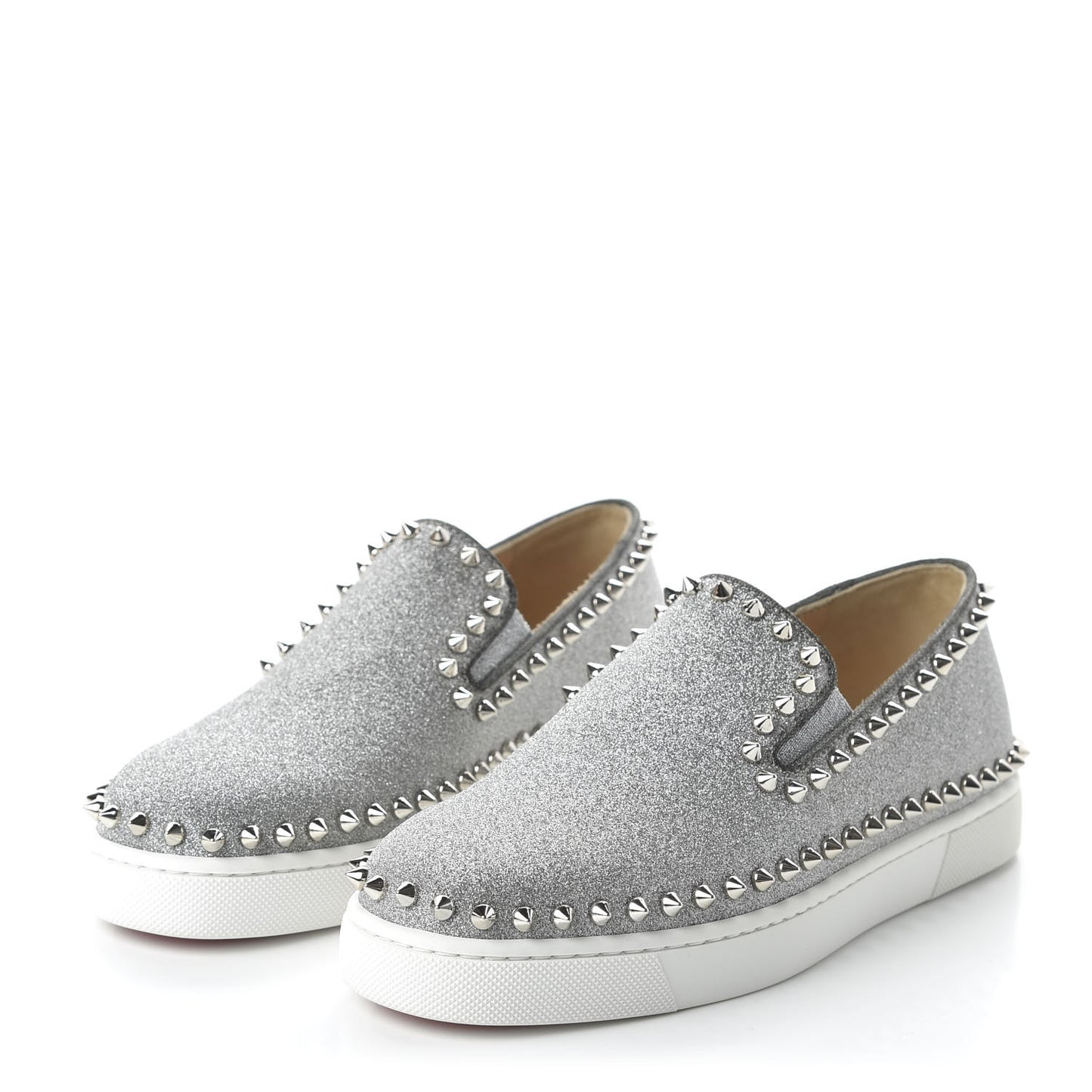 Calfskin Spikes Pik Boat Glitter Sneakers 36.5 Silver
