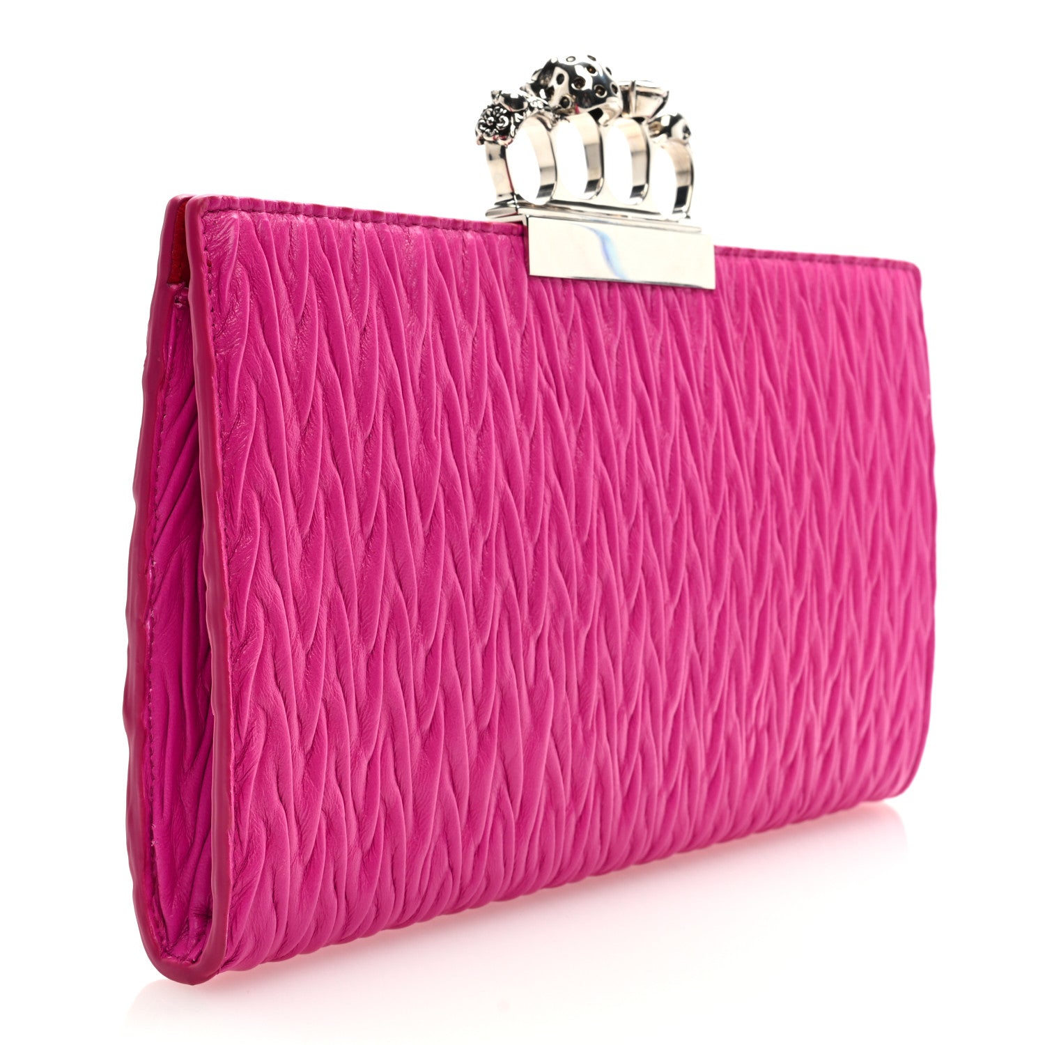 Alexander McQueen Lambskin Pleated Skull Knuckle Clutch Fuschia 3 of 6