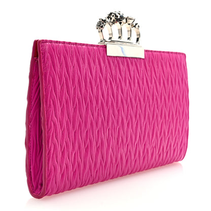 Alexander McQueen Lambskin Pleated Skull Knuckle Clutch Fuschia 3 of 6