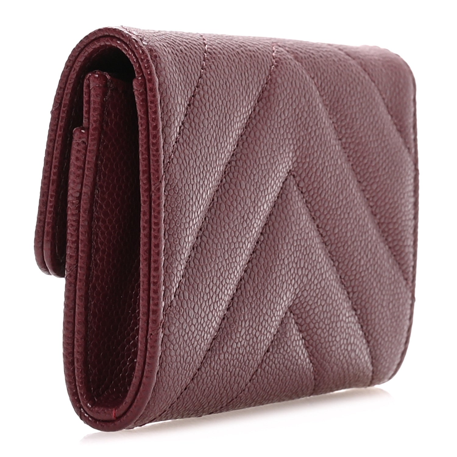 Chanel Caviar Flat Chevron Quilted Flap Card Holder Burgundy 3 of 9
