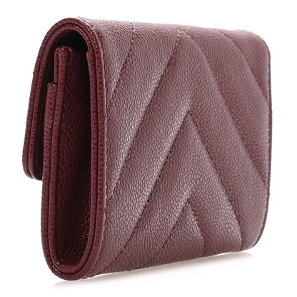 Chanel Caviar Flat Chevron Quilted Flap Card Holder Burgundy 3 of 9