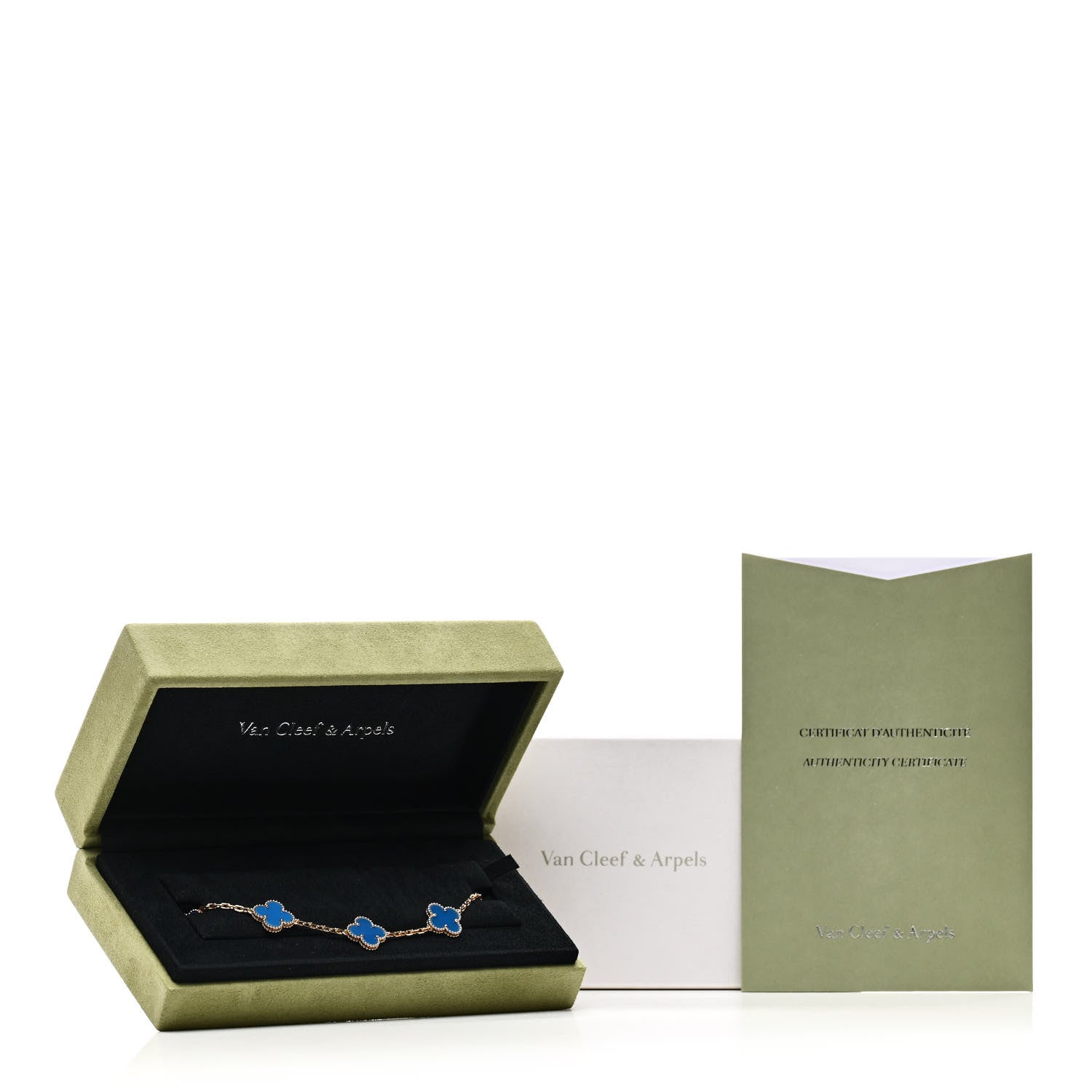 Van Cleef & Arpels 18K Yellow Gold Blue Agate 5 Motifs Vintage Alhambra Bracelet 5 of 5