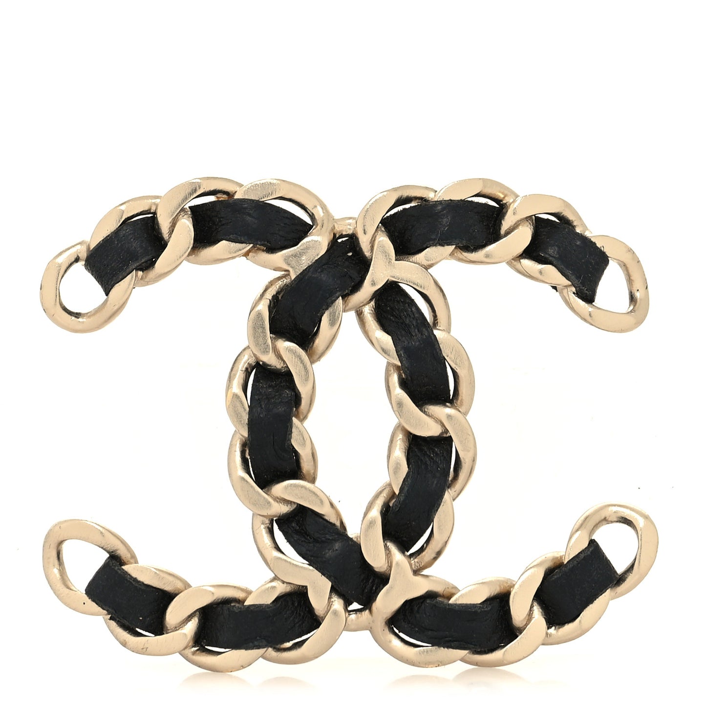 Lambskin Chain CC Brooch Black Gold