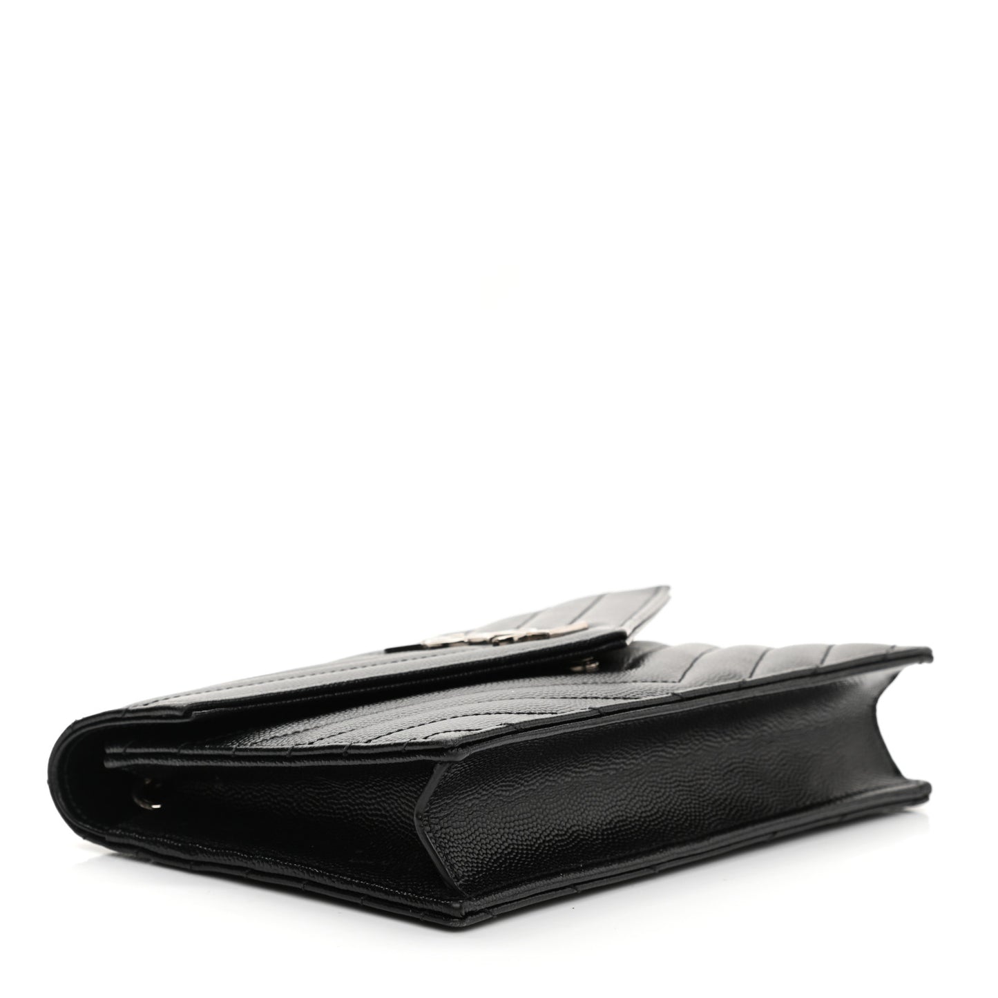 Grain De Poudre Matelasse Chevron Monogram Envelope Chain Wallet Black