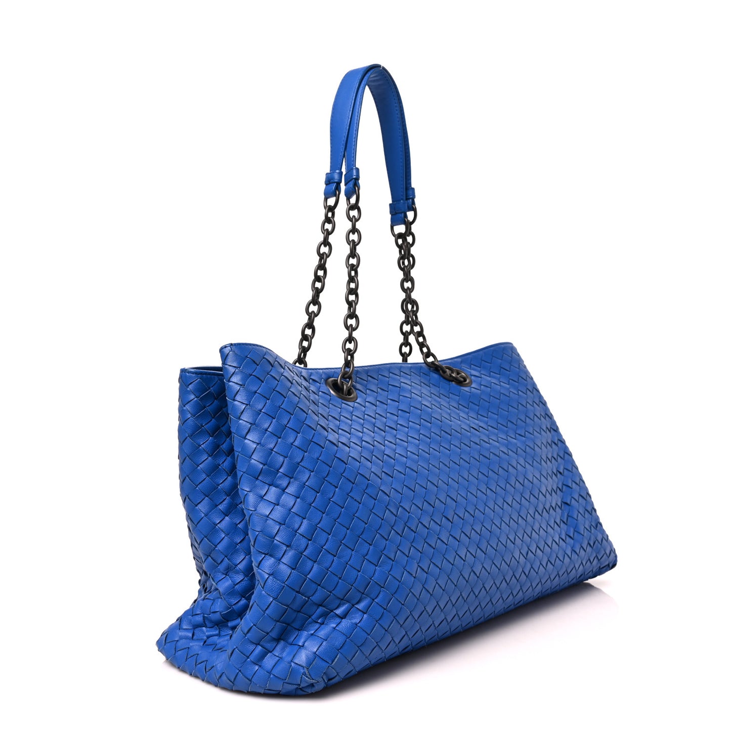 Nappa Intrecciato Large Classic Chain Strap Tote Signal Blue