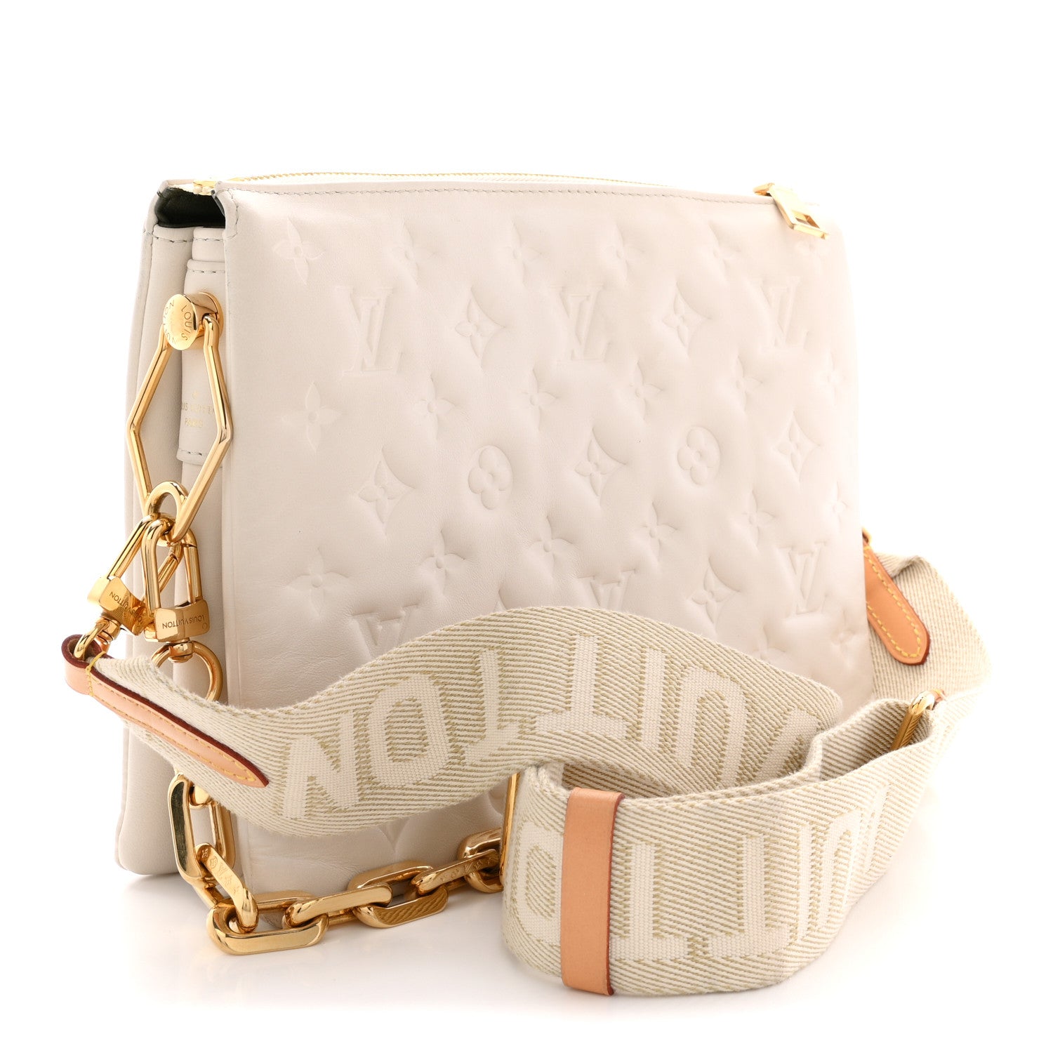 Louis Vuitton Lambskin Embossed Monogram Coussin PM Beige Cream 3 of 12