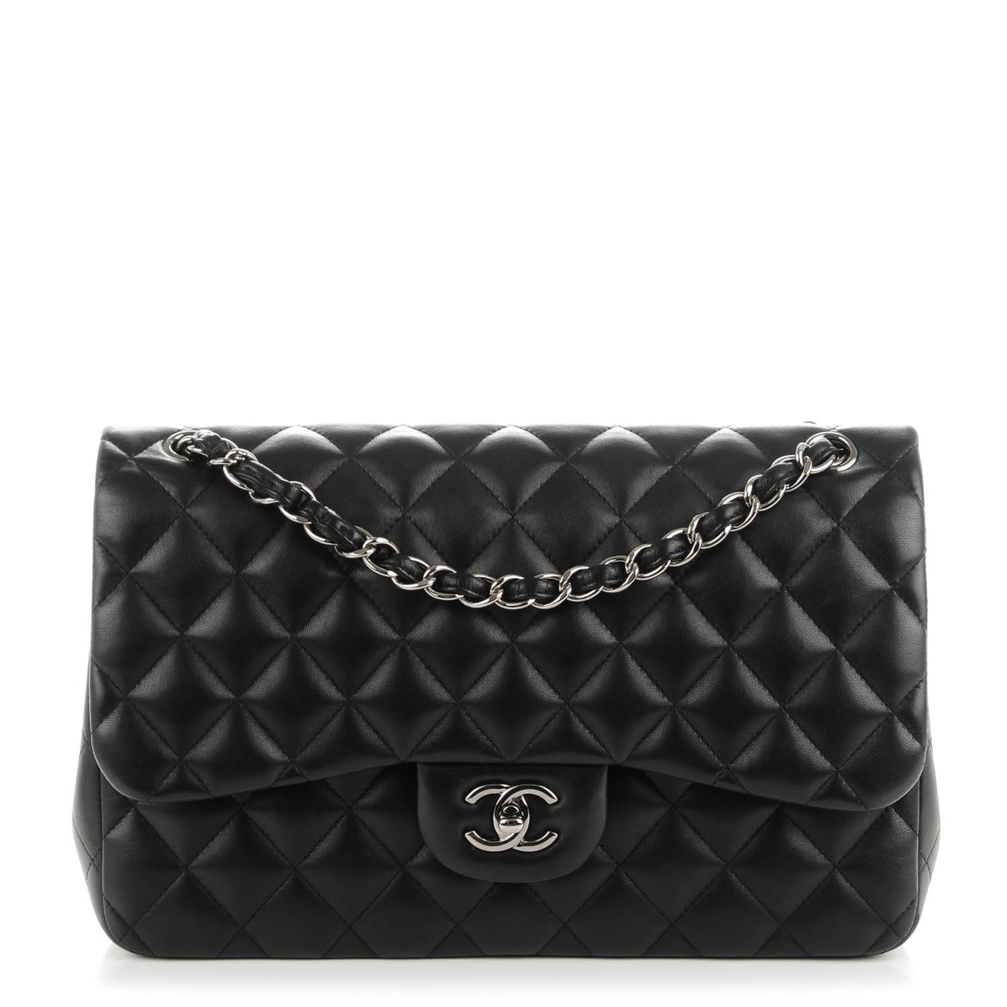 Lambskin Quilted Jumbo Double Flap Black