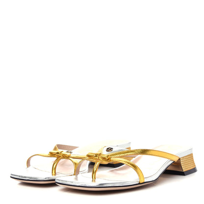 Gucci Calfskin Bow Thong Sandal 37 Gold 3 of 10