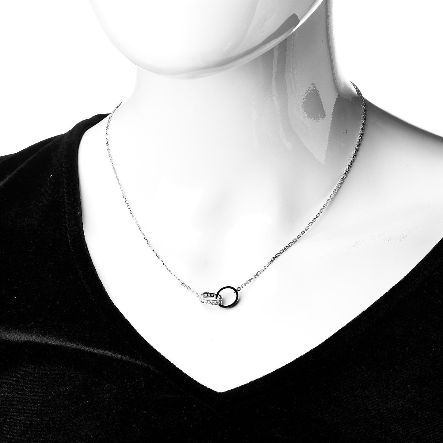 18K White Gold Black Ceramic Diamond Interlocking LOVE Necklace