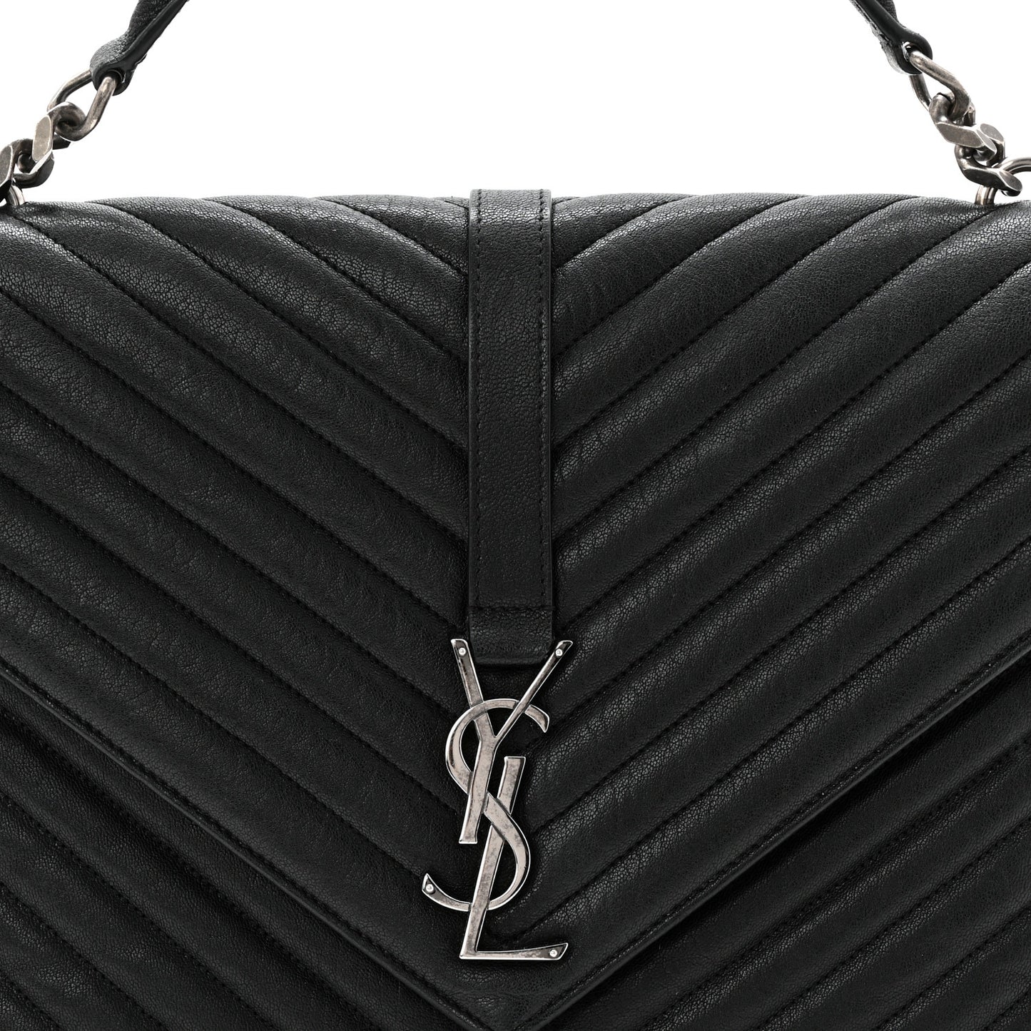 Sheepskin Matelasse Chevron Monogram Large College Satchel Black