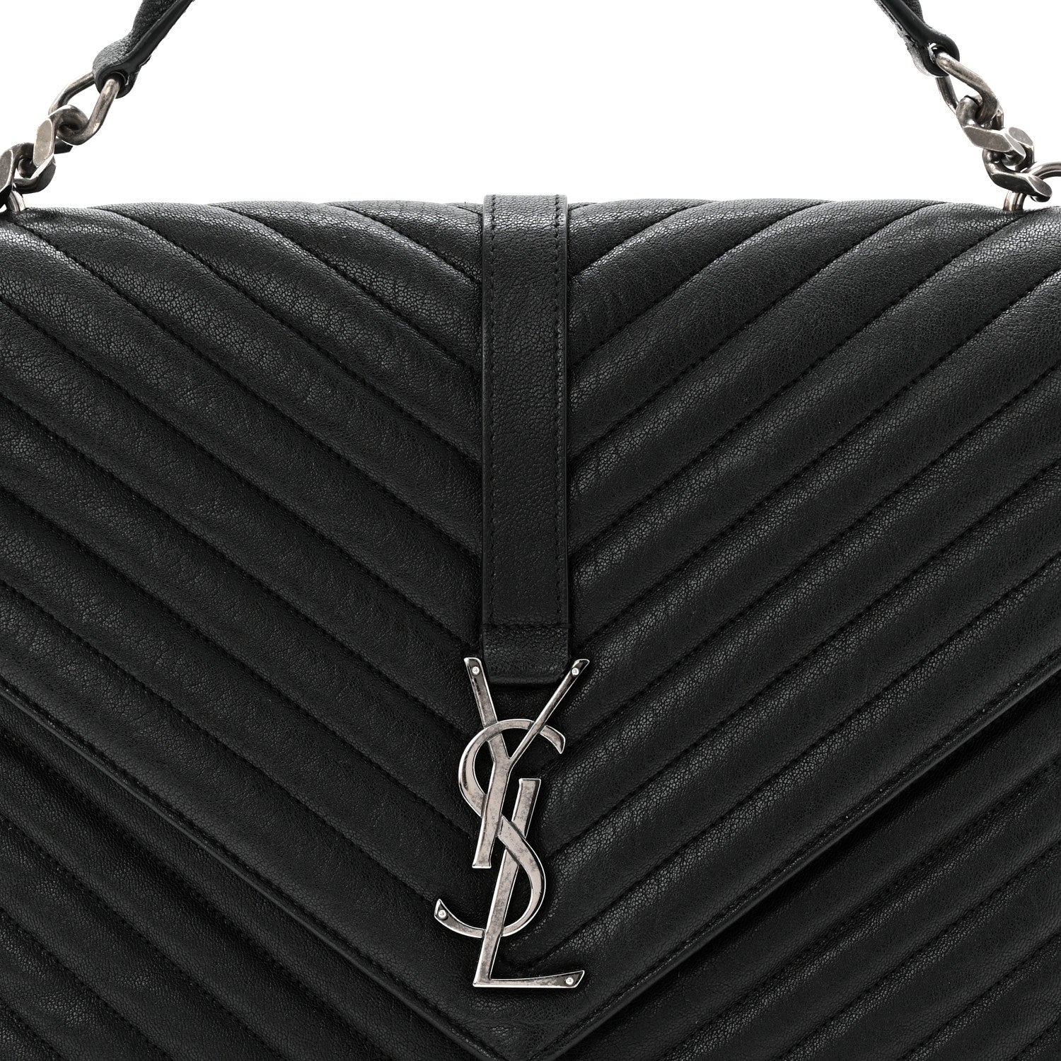 Saint Laurent Sheepskin Matelasse Chevron Monogram Large College Satchel Black 8 of 10