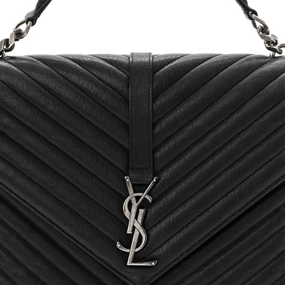 Saint Laurent Sheepskin Matelasse Chevron Monogram Large College Satchel Black 8 of 10
