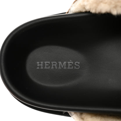 Hermes Suede Goatskin Shearling Go Mules 40.5 Brun Frume Ecru 7 of 9