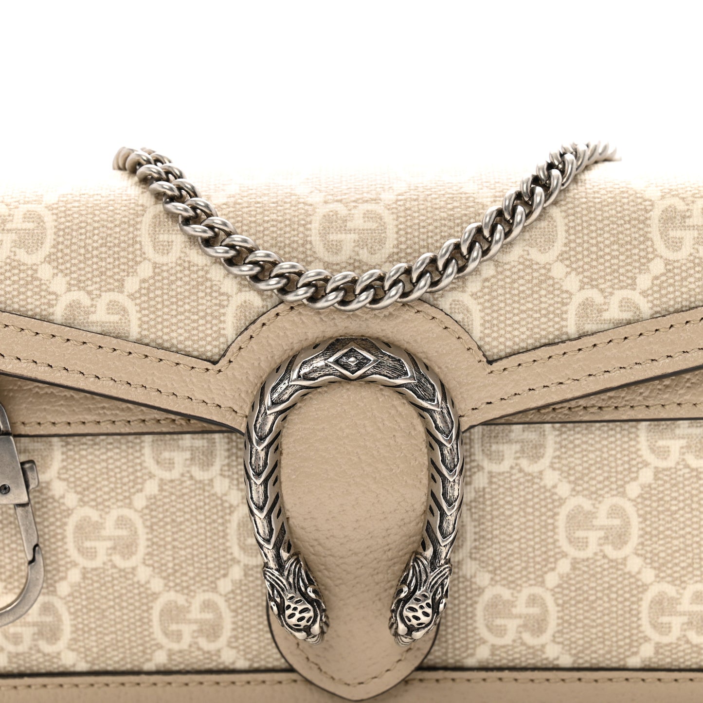 GG Supreme Monogram Textured Dollar Calfskin Super Mini Dionysus Shoulder Bag Beige Mystic White Oatmeal