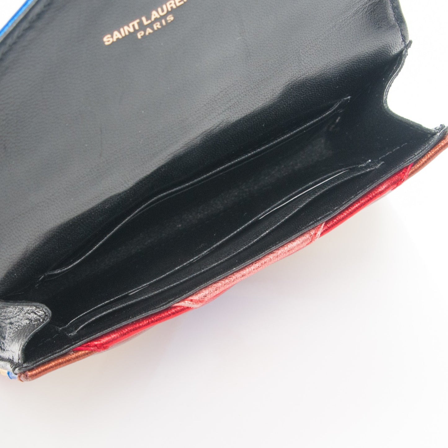 Metallic Calfskin Chevron Small Monogram Wallet Multicolor