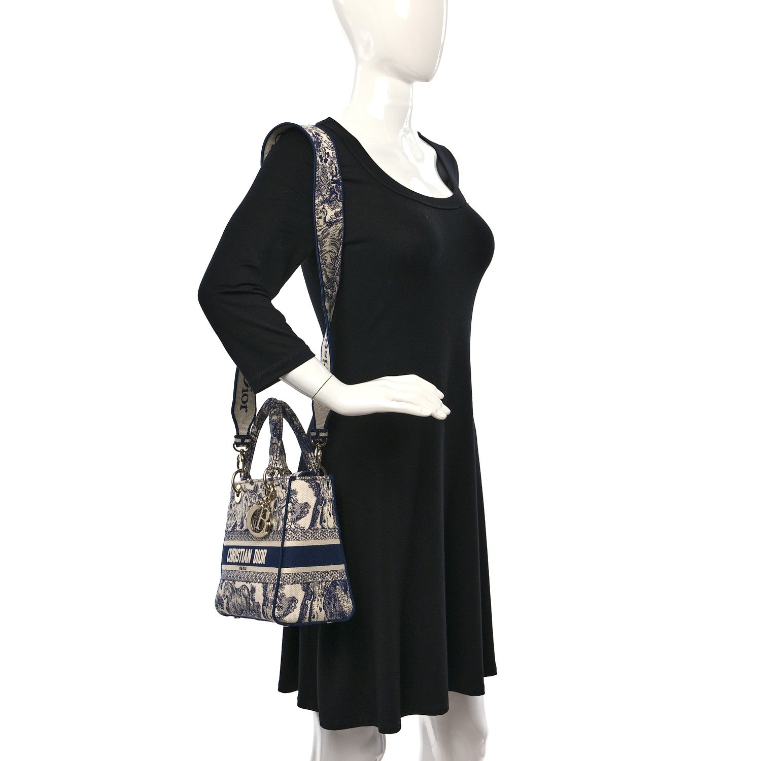 Christian Dior Toile de Jouy Embroidered Medium Lady D-Lite Blue 2 of 11
