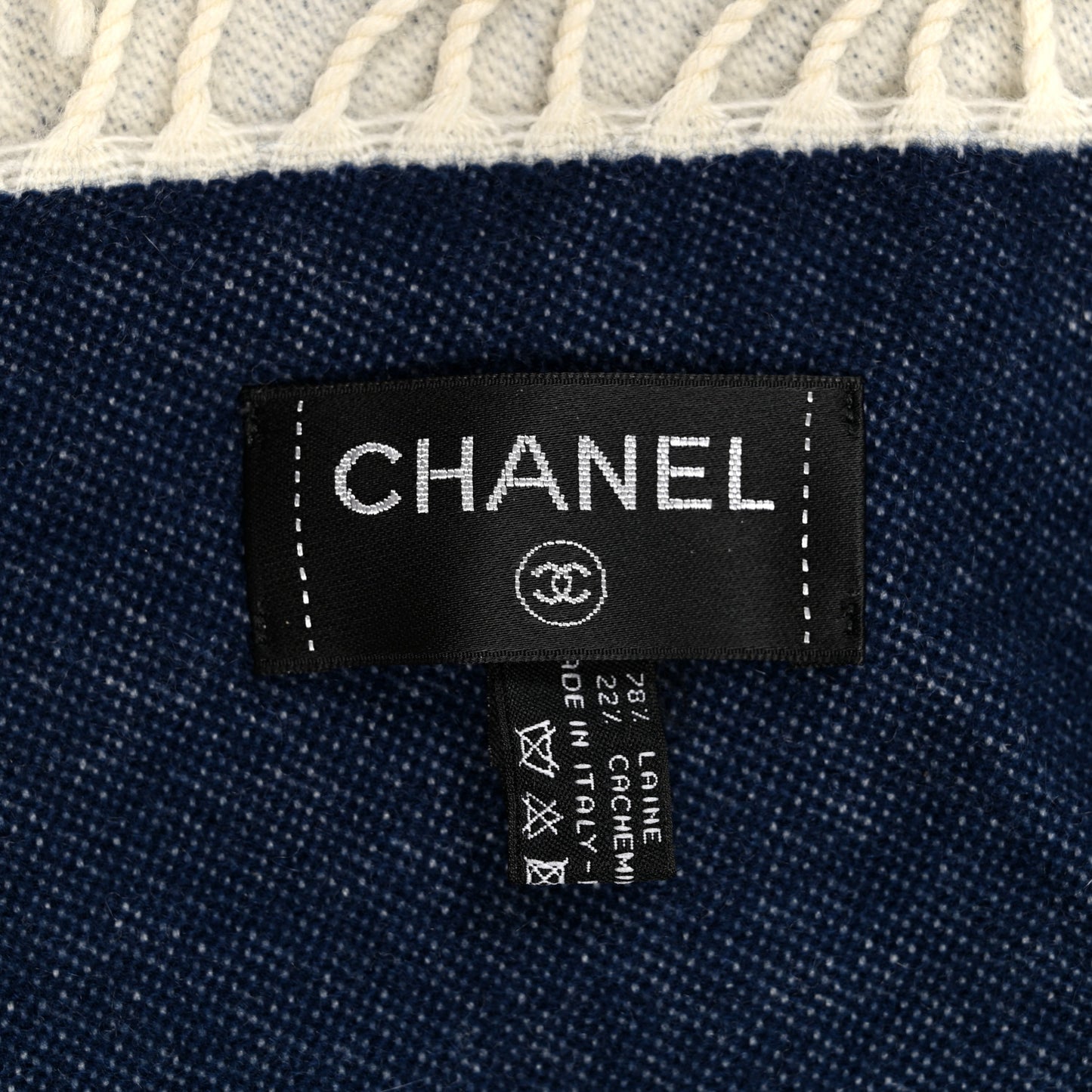 Merino Wool Cashmere CC Throw Blanket Navy White