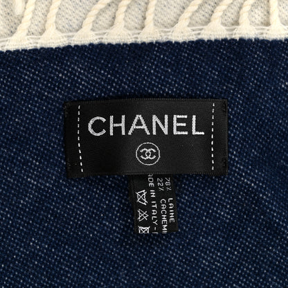 Chanel Merino Wool Cashmere CC Throw Blanket Navy White 4 of 4