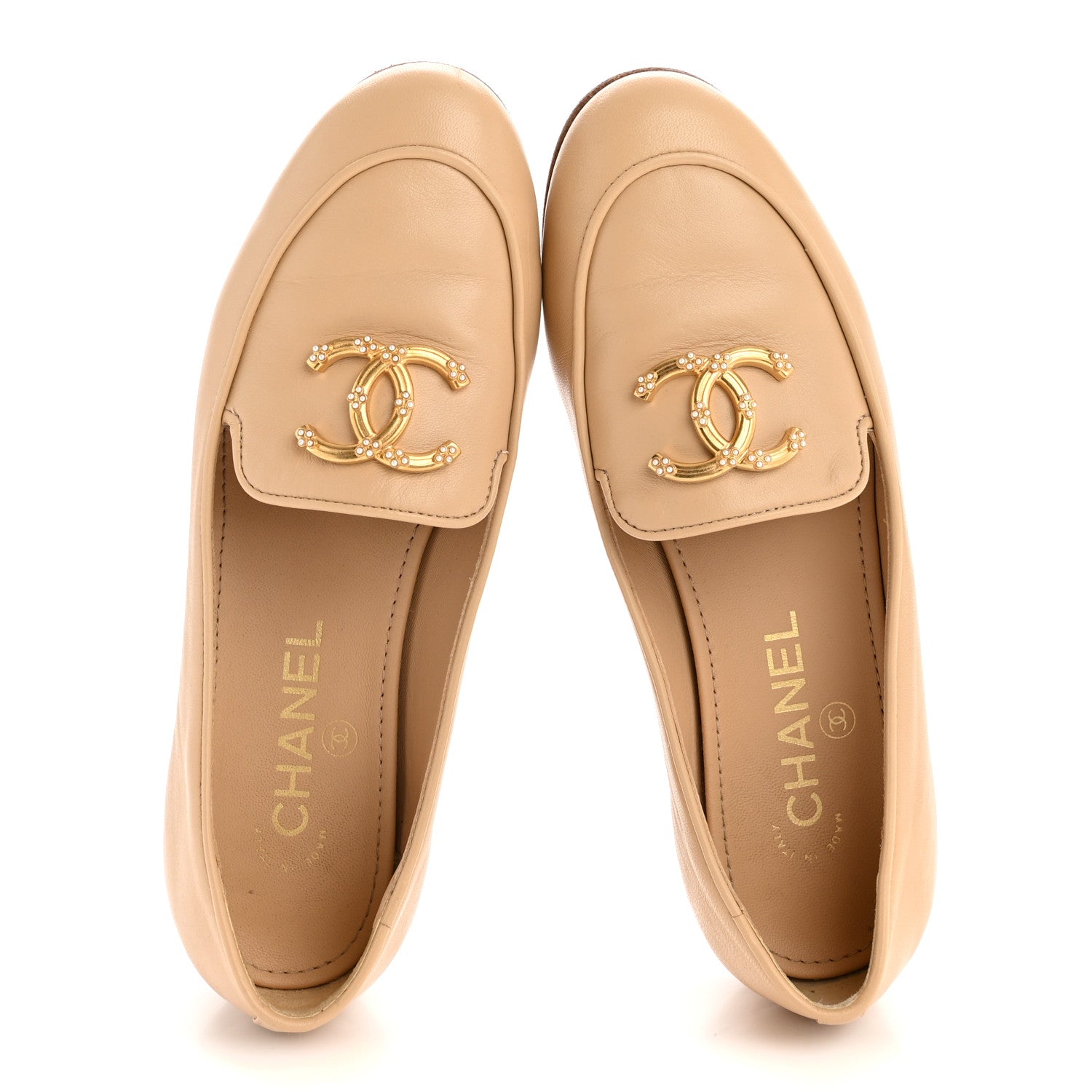 Chanel Lambskin Pearl CC Loafers 36 Beige 1810704 – FASHIONPHILE