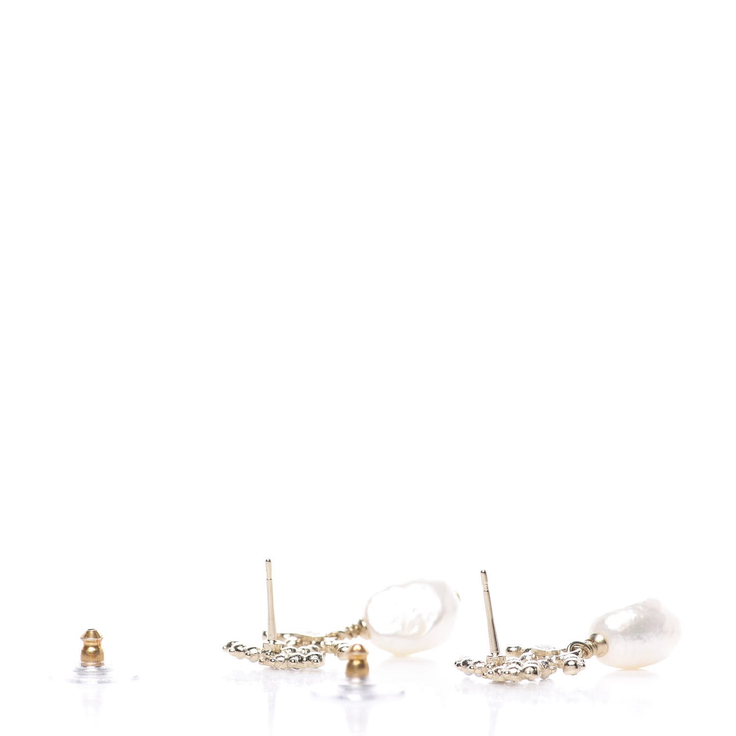 Crystal Pearl CC Drop Earrings Gold