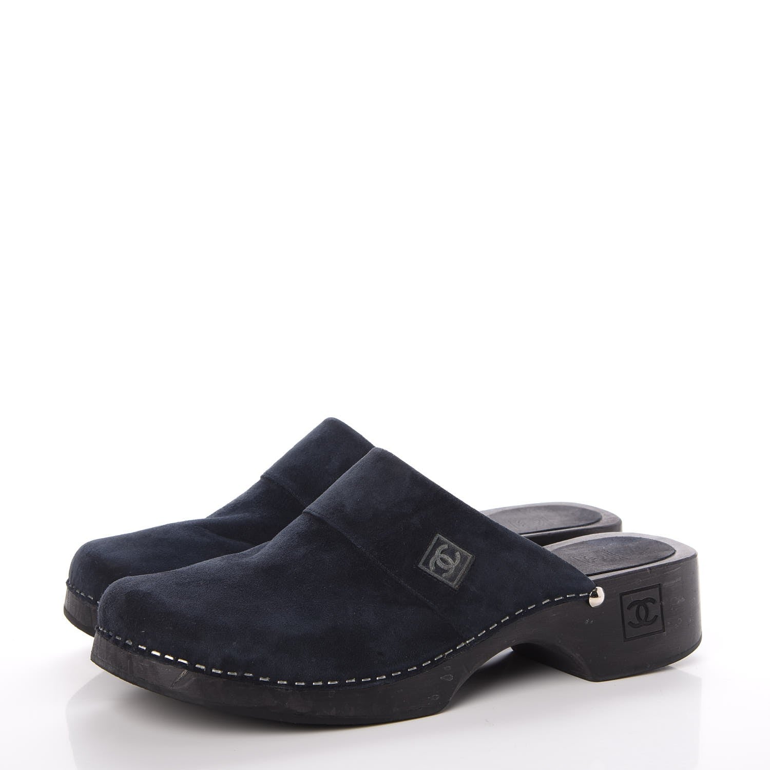Chanel Suede CC Clogs 40 Dark Navy Blue 3 of 17