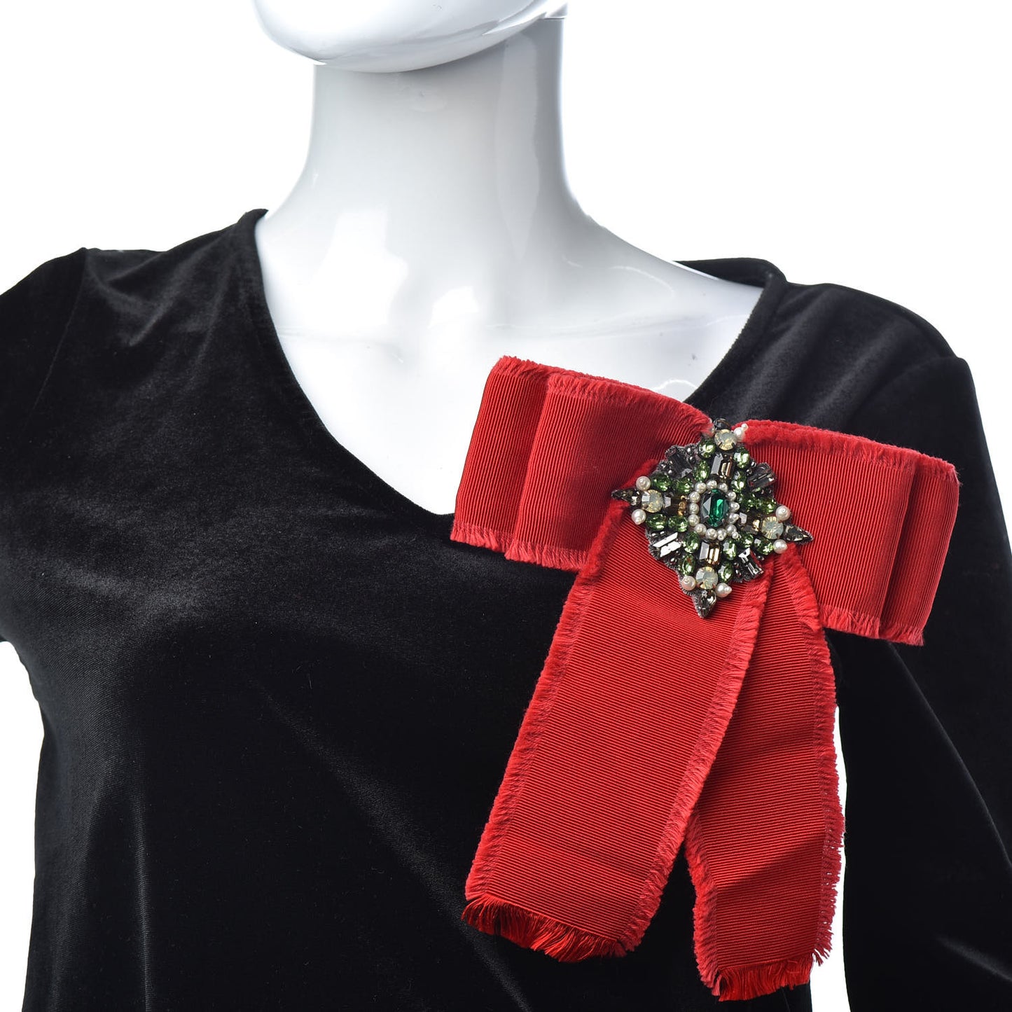 Grosgrain Crystal Bow Brooch Red