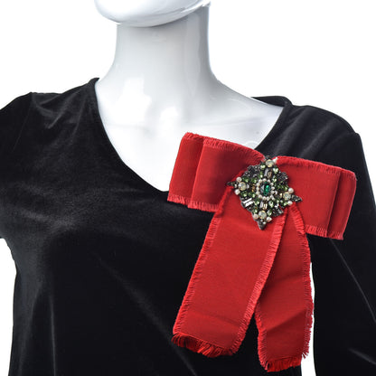 Gucci Grosgrain Crystal Bow Brooch Red 2 of 4