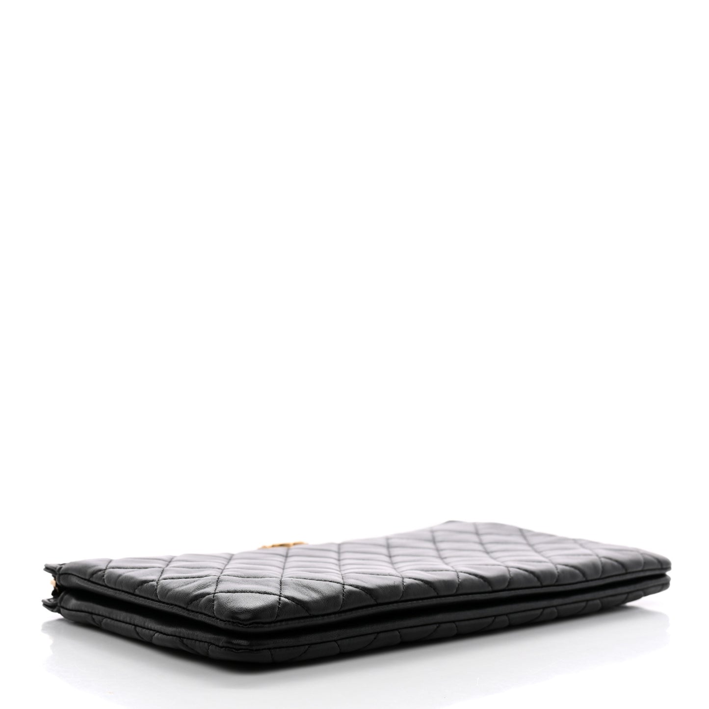 Lambskin Quilted Small Boy Zipped Pouch Black