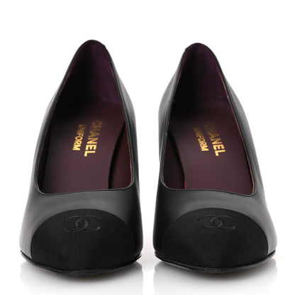 Chanel Lambskin Grosgrain Cap Toe CC Pumps 37.5 Black 3 of 14
