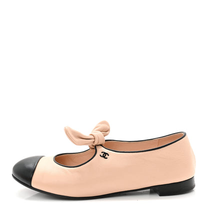 Chanel Lambskin Bow Mary Jane Flats 37 Beige Black 1 of 9